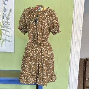 Blu Pepper Floral Brown Dress with Tie Neck